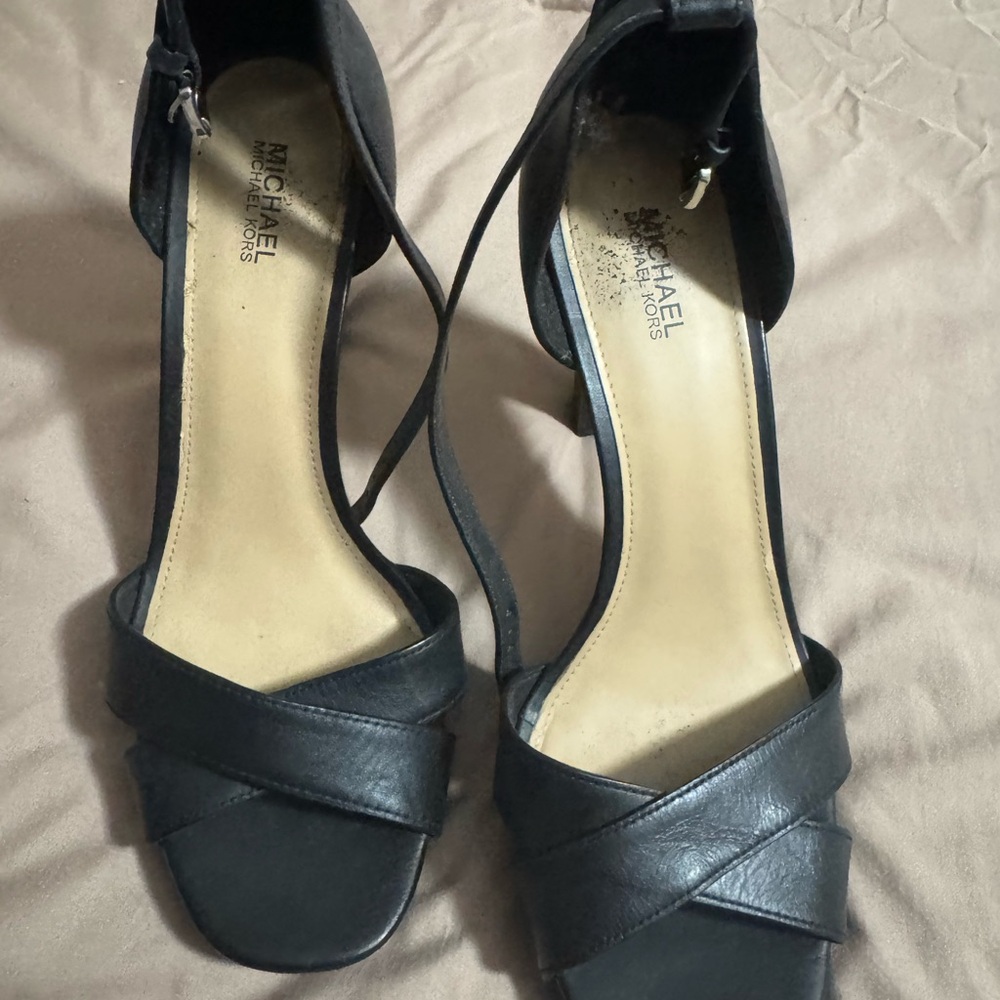 Michael Kors Black Heeled Sandals with Ankle Strap